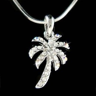 Swarovski Crystal ~Palm Tree Coconut Beach Wedding Charm Pendant