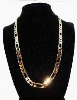 GOLD 7MM FIGARO MENS CUSTOM CHAIN NECKLACE GP GUARANTEED TO STAY SHINY