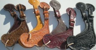 HANDMADE HANDTOOLED TEXAN WESTERN LEATHER COWBOY COWGIRL SPUR STRAPS