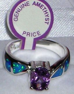 Emerald Cut Genuine Amethyst Blue Opal Ring Available Sizes 5 6 7 8 9