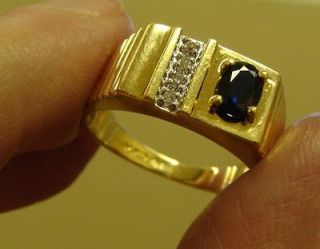 Vintage 14k Gold Mens Sapphire Diamond Pinky Ring