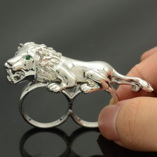 Silver Tone Cute Animal Cocktail Lion Ring 6#/7# W/ Rhinestone
