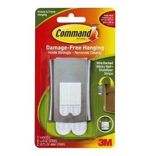 3M Command Sticky Nail Wire Back Hanger, 1 Hanger, 4 Large Strip, 2