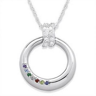 Personalized Sterling Silver Mothers CZ O Birthstone Necklace   Up to