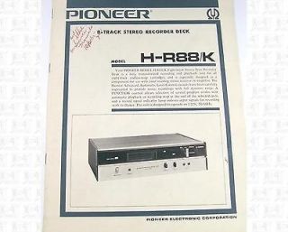 Pioneer H R88/K 8 Track Stereo Recorder Owners Manual