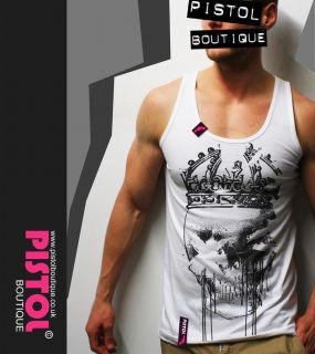 SALE Pistol Boutique tagged aged Skull Crown Blood paint eyes Vest RRP