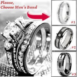 Rings Set 3 pcs Hers STAINLESS STEEL His selectable Mens & Womens CZ