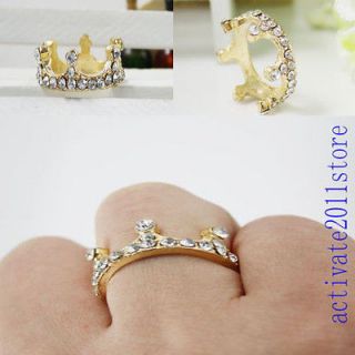 Golden Tone Full Crystal Rhinestones King Crown Ring Finger Rings