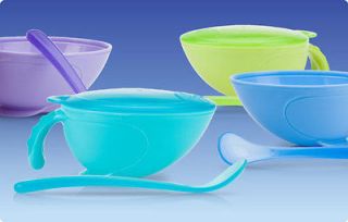 NEW Nuby Infant Baby Comfort Grip Feeding Set Bowl & Spoon with Lid
