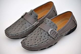 Mens Gray Driving Moccasins Shoes Faux Ostrich Slip On Loafers Soft