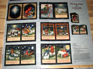 Away in a Manger Story of Jesus Religious Christmas Book Panel Fabric