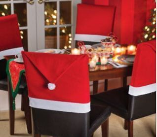 NEW *~* SANTA HAT CHAIR COVERS SET OF 4 *~* CHRISTMAS WINTER KITCHEN