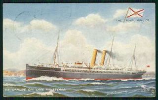 1910s Old Postcard SHIP SS DANUBE (Royal Mail FLAG) by NEVILLE CUMMIN