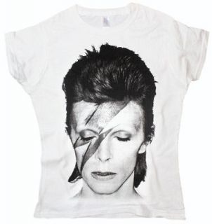 David Bowie Bolt 70 rock band indie white t shirt
