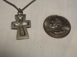 Sterling Silver Carved Cross Pendant Necklace RL Sterling 17 Chain