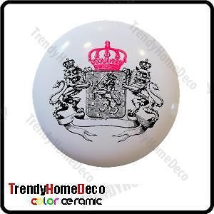 Pink Lion Crown Coat of Arms Ceramic Knobs Pulls Drawer Cabinet Vanity