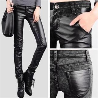 Waist Faux Leather Jeans Tight Leggings Pencil Denim Pant Size S M L