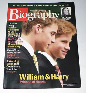 11/2001*Biography Magazine*Prince William & Harry*Marlon Brando*Doris