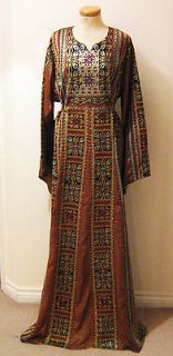 Palestinian traditional Dress Handmade Antique Embroi dery Abaya BROWN