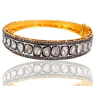 Rose Cut Diamond 14K Gold Wedding Bangle 925 Sterling Silver Bracelet