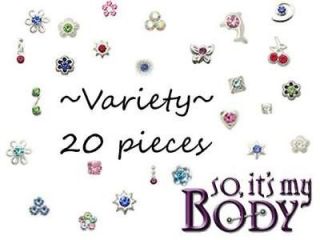 20 TINY NOSE STUD RINGS VARIETY STERLING SILVER & GEMS + *FREE CASE