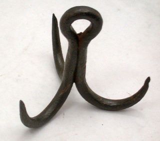 Early Primitive Wrought Iron Meat Hook with 3 Arms