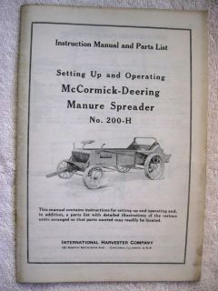 1943 McCORMICK DEERING 200 H MANURE SPREADER INSTRUCTION & PARTS