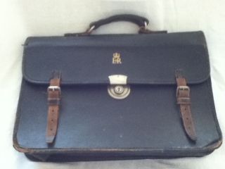 Vintage Queen Elizabeth Black Leather Satchel E R Laptop Case RARE