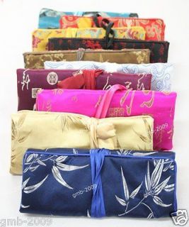 Wholesale 10 pcs Multi Color Satin Jewelry Travel Roll Bag
