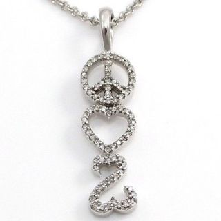 Peace Love Open Heart Diamond Pendant/Necklace Sterling Silver 18
