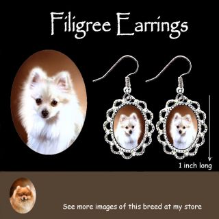 Pomeranian White Filigree Earrings PRETTY JEWELRY