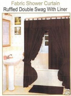 DARK BROWN DOUBLE SWAG FABRIC SHOWER CURTAIN + MATCHING LINER ~ NEW