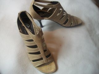 DONALD J. PILNER, Spain Ladies Sz 6 Strappy Sandals Heels Gold Platino
