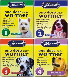 Johnsons One Dose Easy Wormer Tablet Worming Dogs Dewomer Small Medium