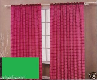 TWO Panels CHECKED Texture Rod Pocket SHEER VOILE Fabric Curtain Set