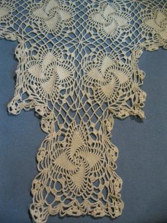 Vintage Hand Crocheted Ecru Cotton Table Mantle Runner 32 inches Long