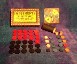 Antique 1920s 1930s Implements Board Game Pieces Nine Game Toy
