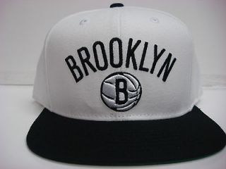 Brooklyn Nets Cap Flat Brim Adidas Snapback White Black Hat NBA