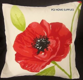 POPPY RED CREAM SOFT COTTON 18 CUSHION COVER TO MATCH CURTAINS *RAP