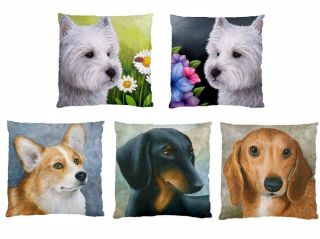 Pillow Case from art painting Dog Westie, Corgi, Dachshund by L.Dumas