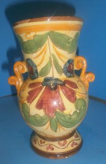Italian Sgraffito Majolica Vase Marked Incised 2 Handled 6 Gold