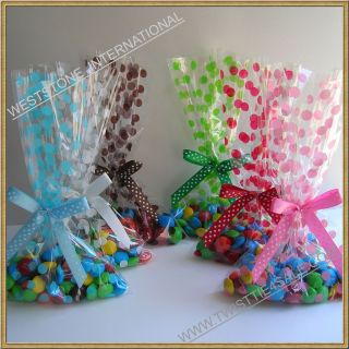 25pcs 5x8 Polka Dot gift bag + Pre tied ribbon bow for wedding