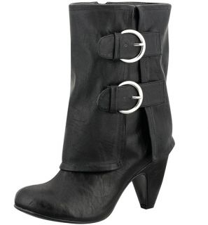 NINE WEST Black Leather Side Zipper Fold Over Ankle Boots Sz 7.5