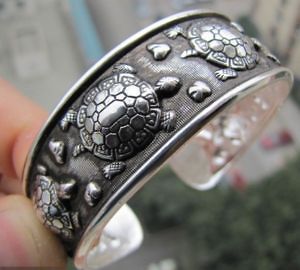 Tibetan Tribe Jewelry Tibet Silver Amulet Lucky Turtle Cuff Bracelet