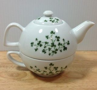 Individual Teapot Mug Stacking Porcelain Set Shamrock Irish St