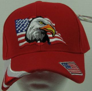 NEW RED PATRIOTIC AMERICAN BALD EAGLE AND U.S.A. FLAG BASEBALL CAP/HAT