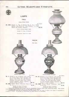 1920 ad Juno Parlor Oil Lamps Brass