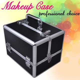 Lock Makeup Case Cosmetic Jewelry Storage Aluminum Box Organizer Black