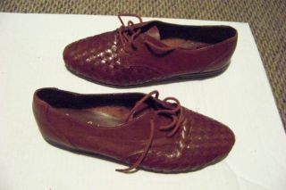 womens vTg leather craft bess brown leather weaved lace front shoes