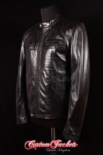 Mens EFRON Black Washed & Wrinkled Zac Biker Style Lambskin Leather